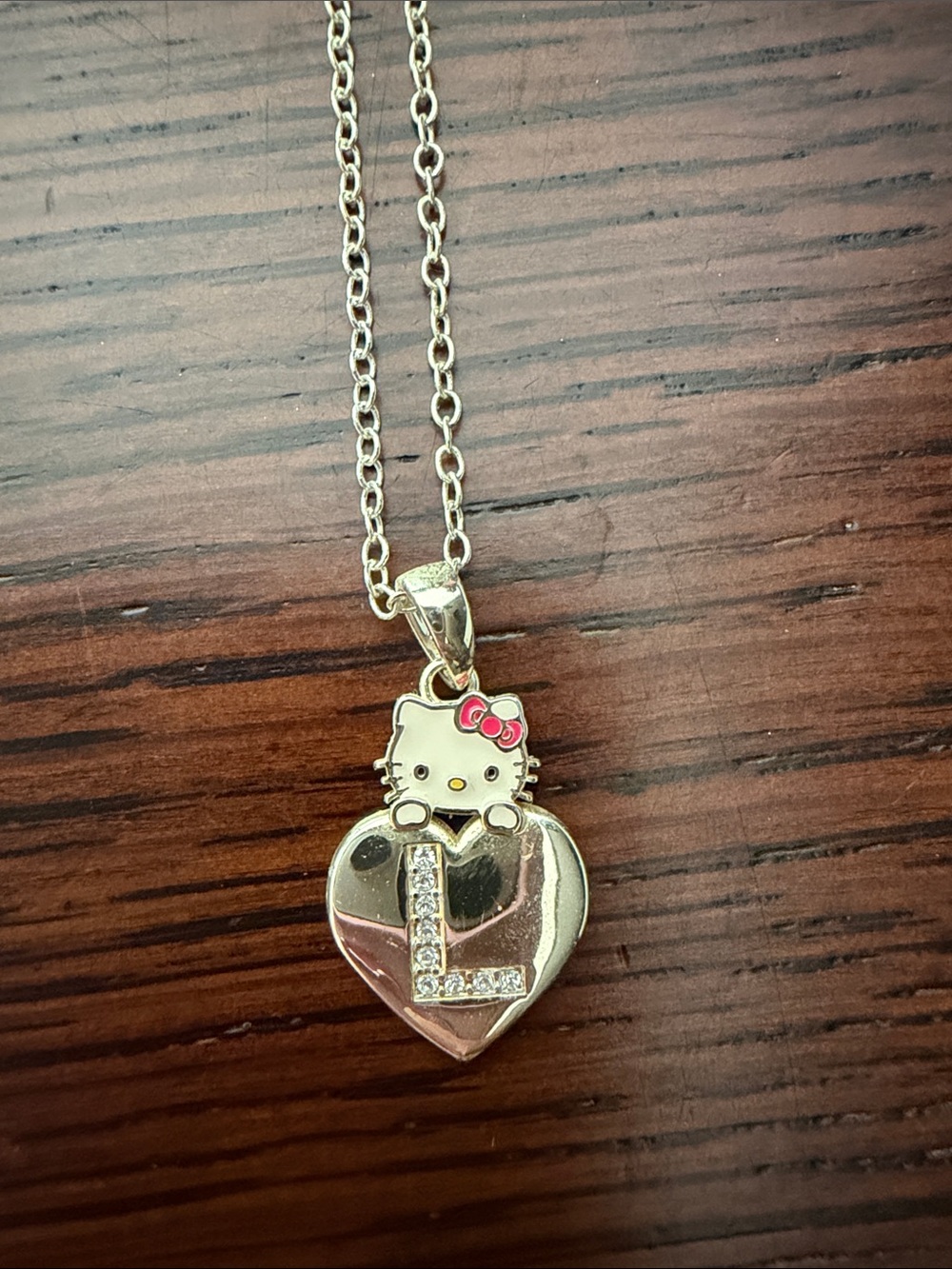 Hello Kitty Silver Heart Pendant Necklace with Pink Bow